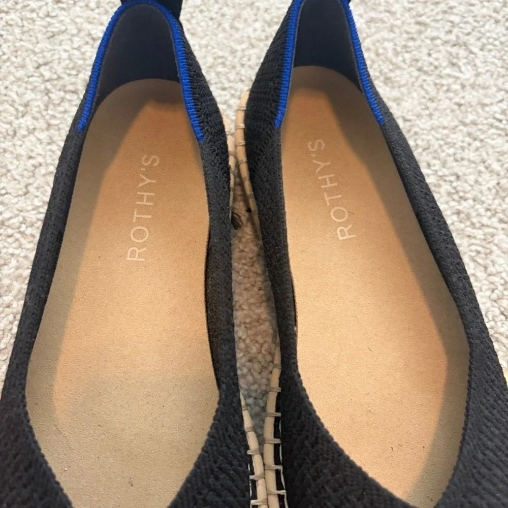 Rothys Espadrille Flats Womens 6 EU 36 Black Knit Slip On Office Comfortable